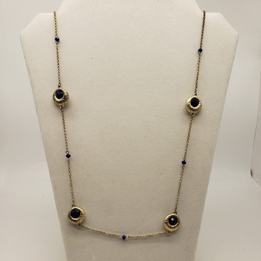 Vintage Gold Toned Chain with Blue and Gold Toned Circular Charms Necklace